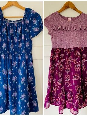 Lot Of 2 Wonder Nation Girls Size L 10-12 Summer Dresses Floral Blue Purple midi
